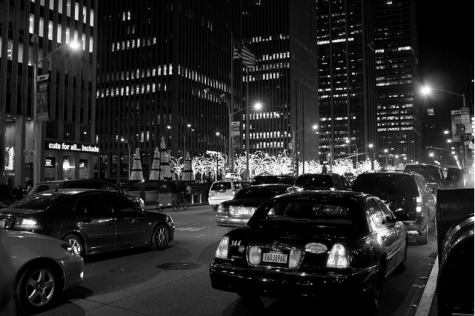 monochrome photo of New York City at night 